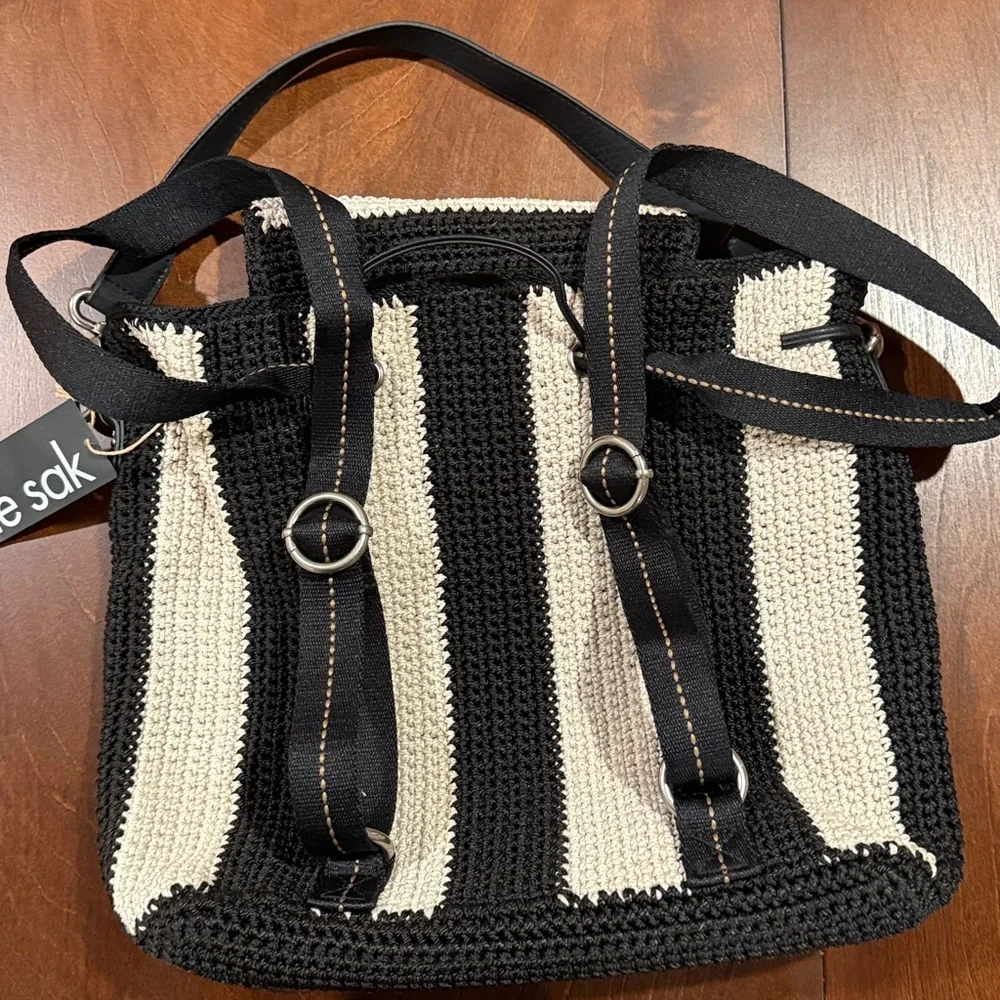 THE SAK Chic Black and White Striped Backpack - Picture 4 of 10